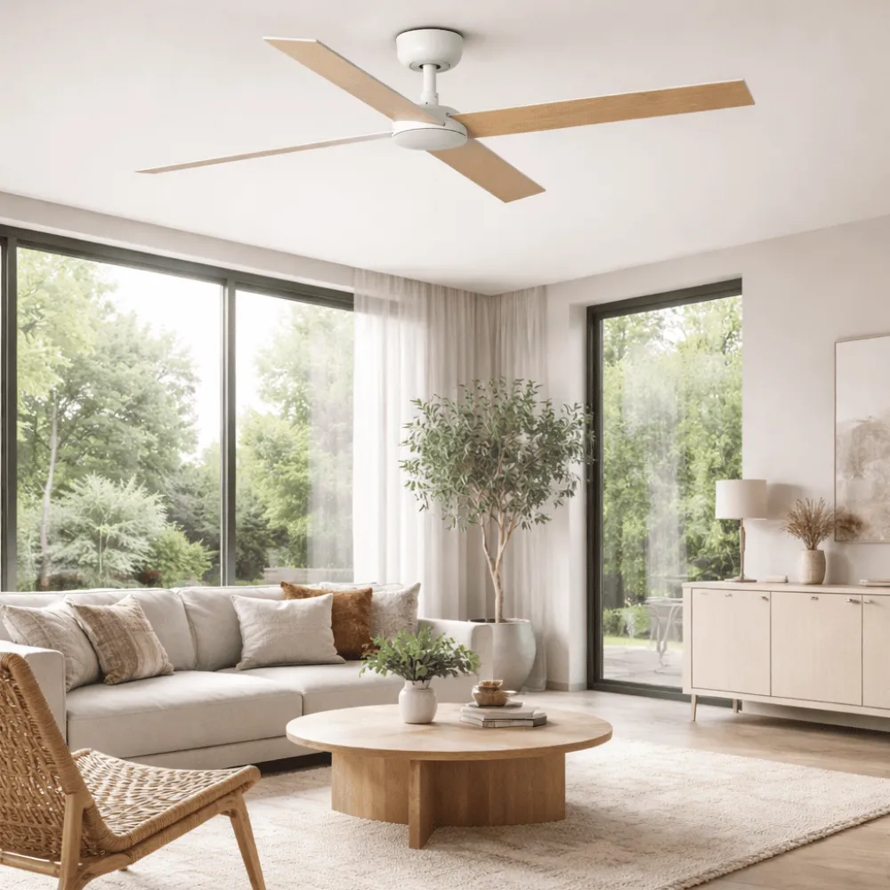 Ventilatori Da Soffitto-Selezionato da Mazzolaluce Ventilatore da soffitto pale intercambiabili bianco frassino telecomando 28mq