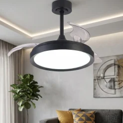 Ventilatori Da Soffitto-Selezionato da Mazzolaluce Ventilatore pale a scomparsa nero ambiente max 13mq led cct e telecomando