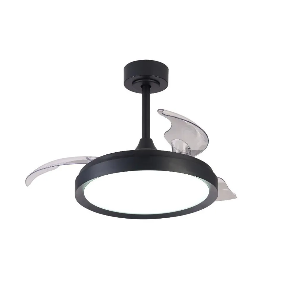 Ventilatori Da Soffitto-Selezionato da Mazzolaluce Ventilatore pale a scomparsa nero ambiente max 13mq led cct e telecomando