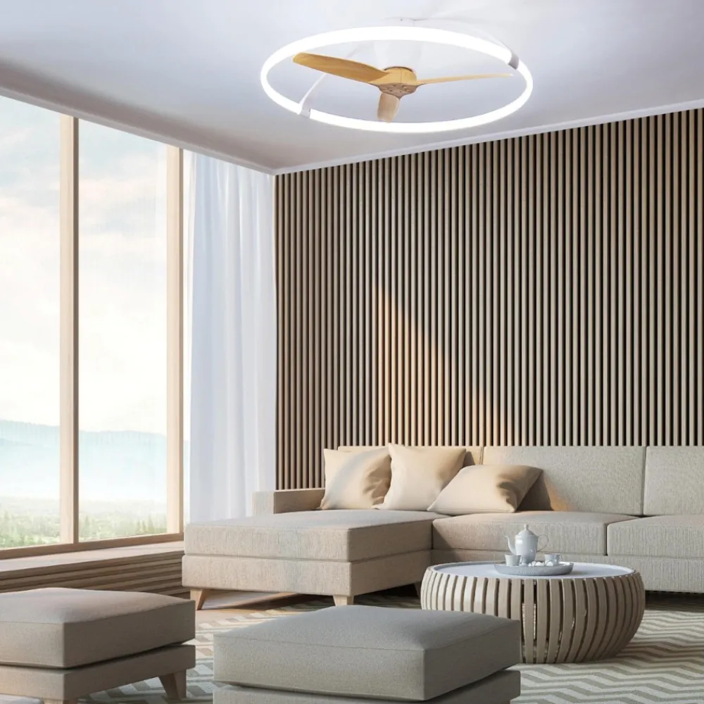 Ventilatori Da Soffitto-Selezionato da Mazzolaluce Ventilatore plafoniera con luce silenzioso bianco pale di legno con telecomando