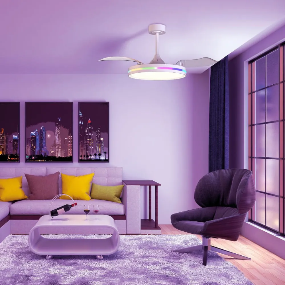Ventilatori Da Soffitto-Selezionato da Mazzolaluce Ventilatore soffitto pale richiudibili bianco led cct rgb moderno 13mq