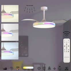 Ventilatori Da Soffitto-Selezionato da Mazzolaluce Ventilatore soffitto pale richiudibili bianco led cct rgb moderno 13mq
