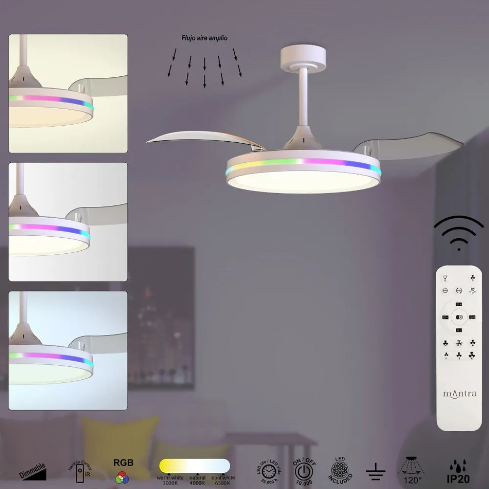 Ventilatori Da Soffitto-Selezionato da Mazzolaluce Ventilatore soffitto pale richiudibili bianco led cct rgb moderno 13mq