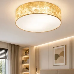 Plafoniere Moderne-Eglo Viserbella plafoniera per camera da letto rotonda tessuto foglia oro
