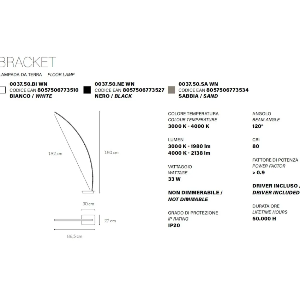 Lampade Da Terra-Vivida International Vivida bracket lampada ad arco nera led 33w 3000k 4000k