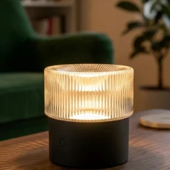 Lampade Da Tavolo-Vivida International Vivida lampada da tavolo pilastro vetro rigato trasparente dimmerabile