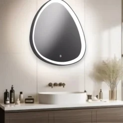 Specchi Da Parete-Vivida International Vivida lifering specchio nero led touch 25w 3000k rotondo moderno