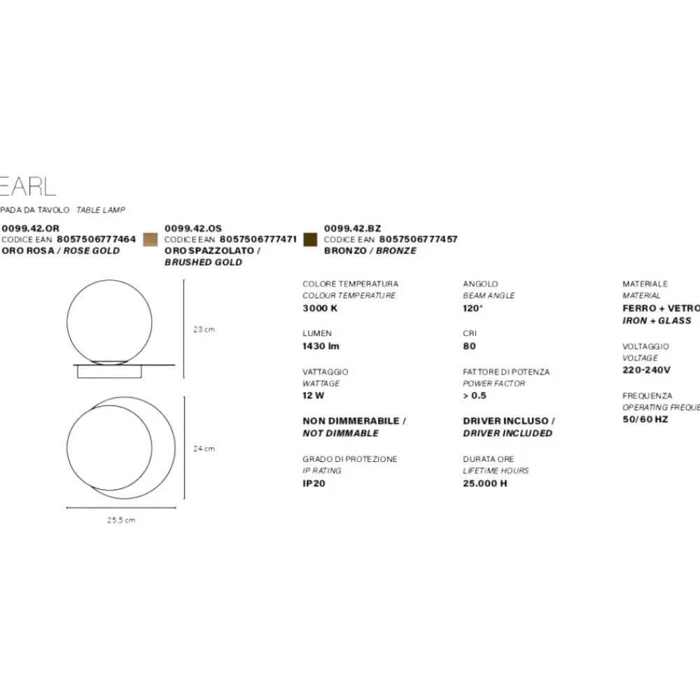 Abat Jour-Vivida International Vivida pearl abat-jour lampada da comodino oro led 12w 3000k