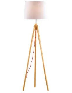 Lampade Da Terra-Ideal Lux York pt1 lampada da terra di legno treppiede paralume stoffa