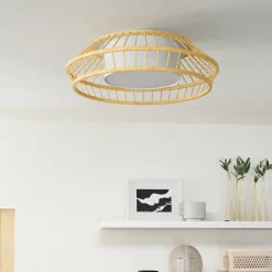 Plafoniere Moderne-Eglo Yuku z plafoniera smart da cucina in legno e tessuto led rgb da 2700k a 6500k