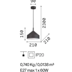 Lampadari Cucina-Ideal Lux Yurta sp1 d21 lampadario pendente nero cono