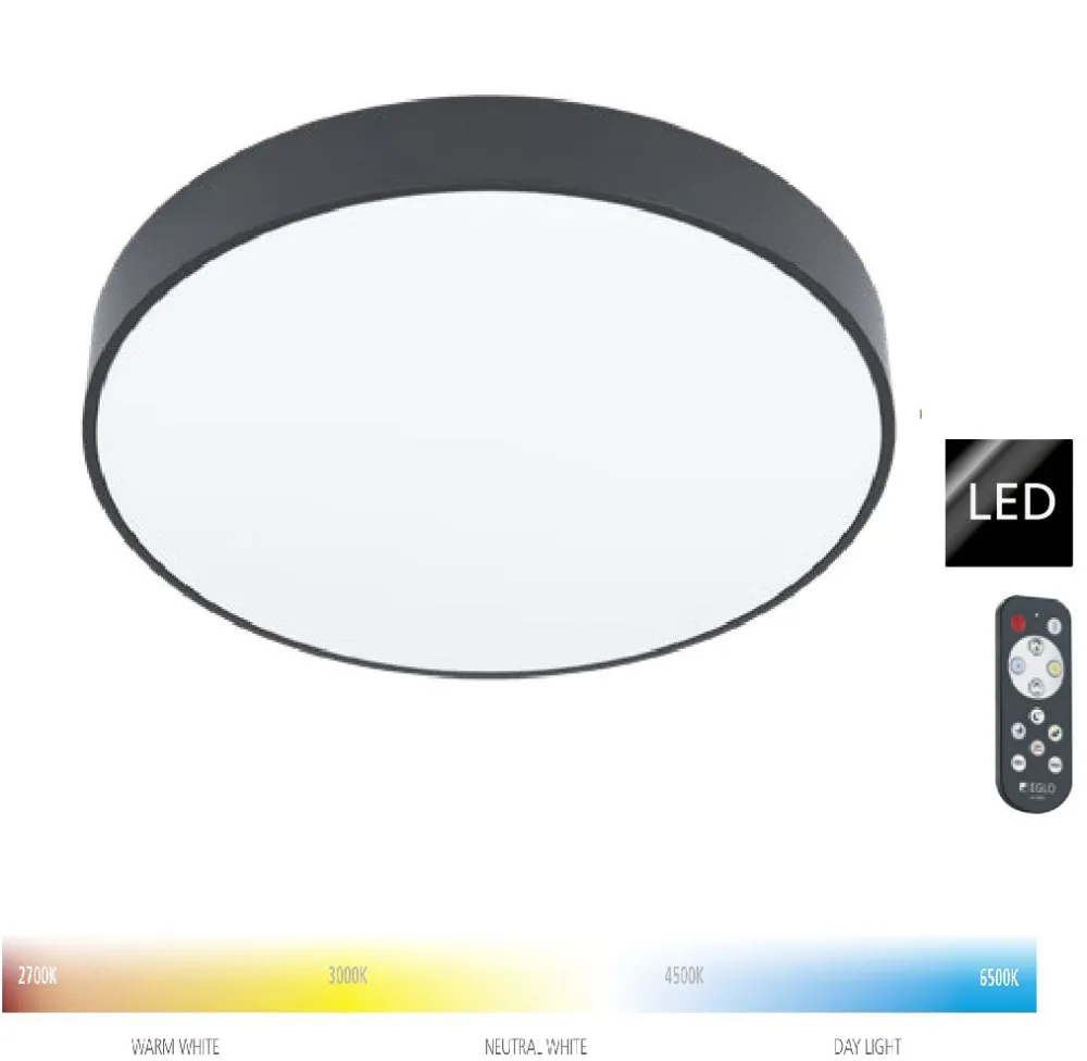 Plafoniere Moderne-Eglo Zubieta plafoniera rotonda nera 2700k a 6500k led 24w dimmerabile smart